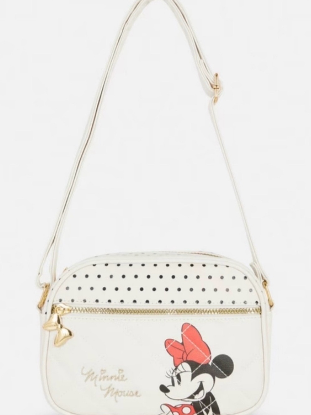 Primark White Minnie Mouse Polka Dot Crossbody Bag with Red Bow
